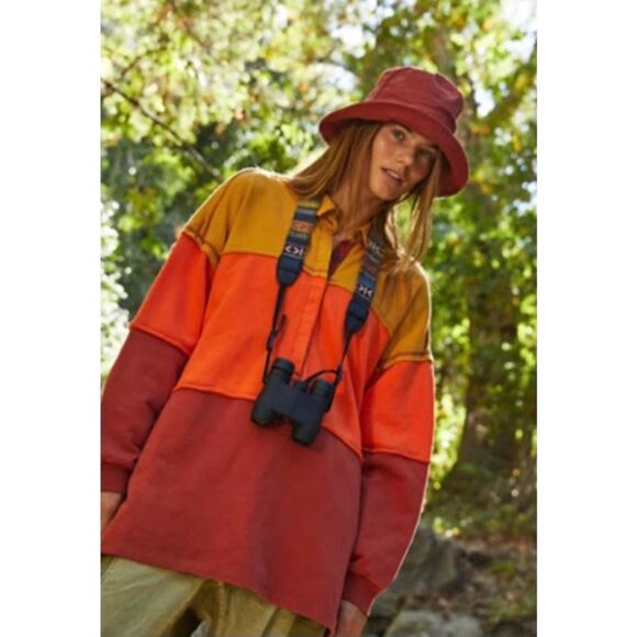 Free People Freda Polo Tunic Orange Combo Large NEW - Picture 1 of 3